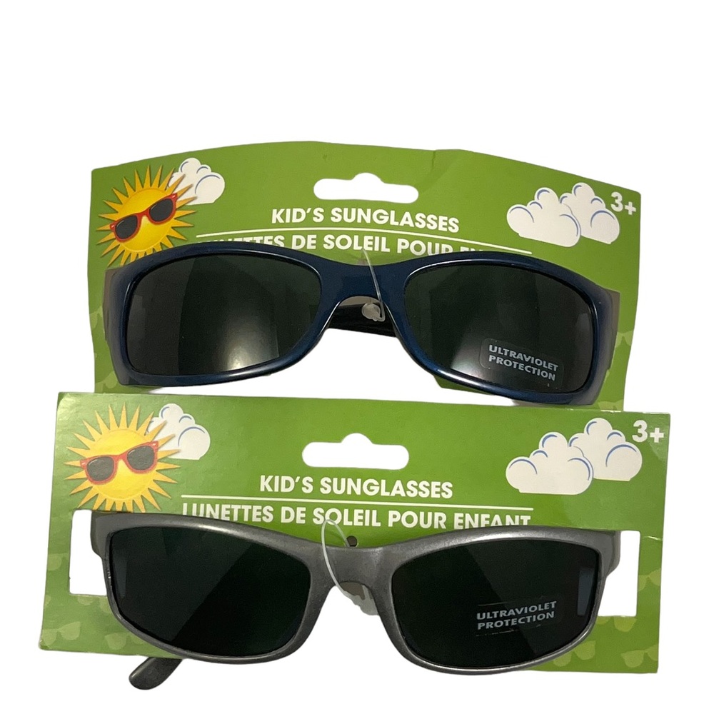 Lot of 2 pairs of kids UV protection sunglasses dark blue and silver